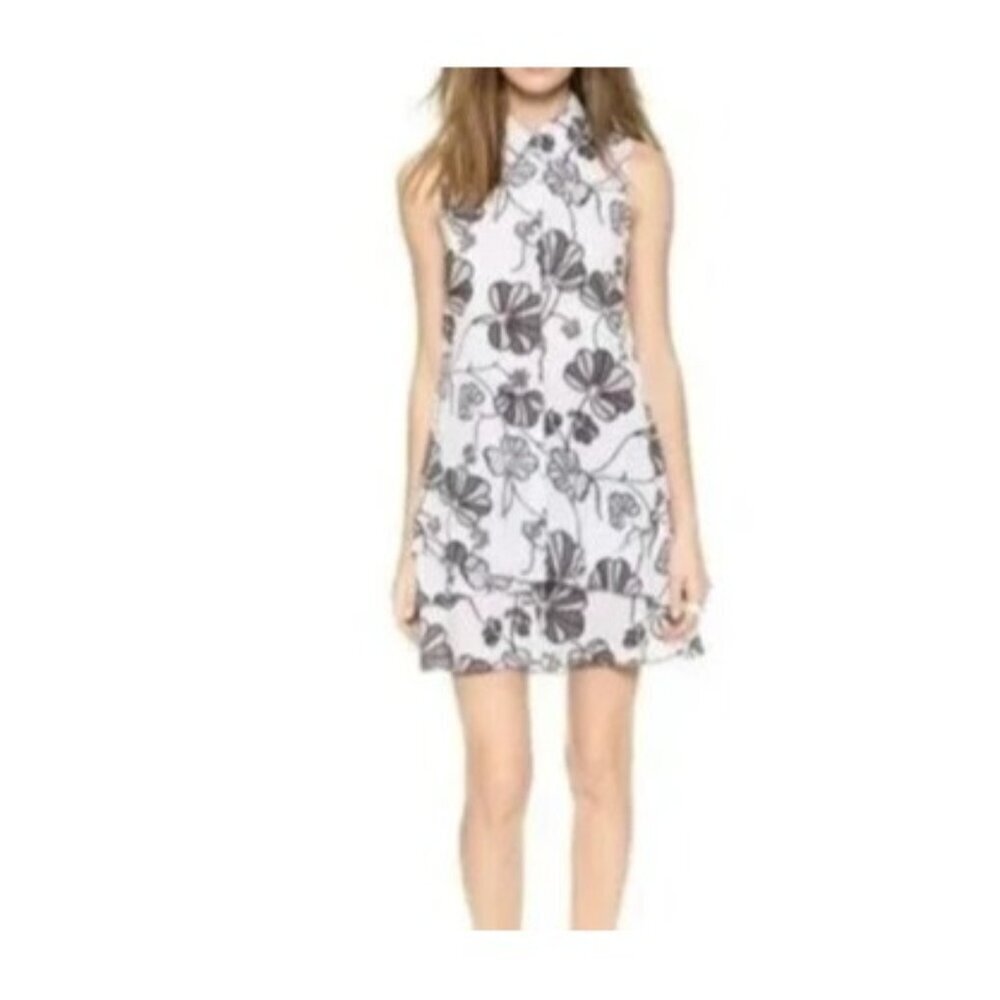 Derek Lam 10 Crosby Silk Floral Hem Tiered Shirt Dress Size 8